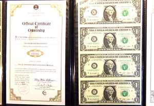 World Reserve Monetary Exchange 3 Uncut Sheets 2009 $1 US Dollar Bills & COA - Picture 1 of 6