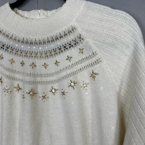 Suéter Para Mujer De Colección Koret Cuello Simulado Crema Dorado Plata Brillante Estrella de Vacaciones 2X - Imagen 1 de 7