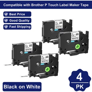 4PK Compatible with Brother TZ-221 TZe-221 Black on White Label Tape P-Touch - Imagen 1 de 15
