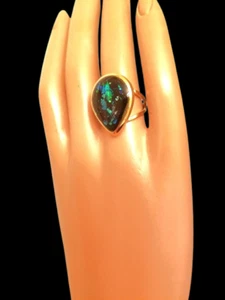 Opal Ring Large Resin Green or Peacock Fire Teardrop 18KGP Stainless-Steel Band - Picture 1 of 21