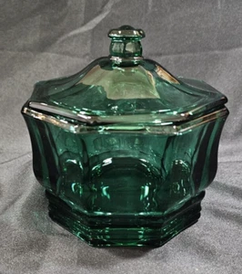 Vintage - Indiana Glass Company Emerald Green, Teal - Octagon Candy Dish W/ Lid - Bild 1 von 6