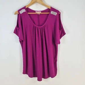 Claudia richard womens blouse top size 2XL purple short sleeve 080885 - Picture 1 of 7