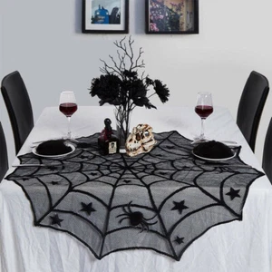 Gothic Halloween SPIDER WEB LACE TABLE COVER Cobweb Tablecloth Runner Decor 40" - Picture 1 of 4