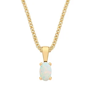 9ct Yellow Gold Natural Opal Oval Solitaire Pendant + 18" Chain - October - Picture 1 of 7