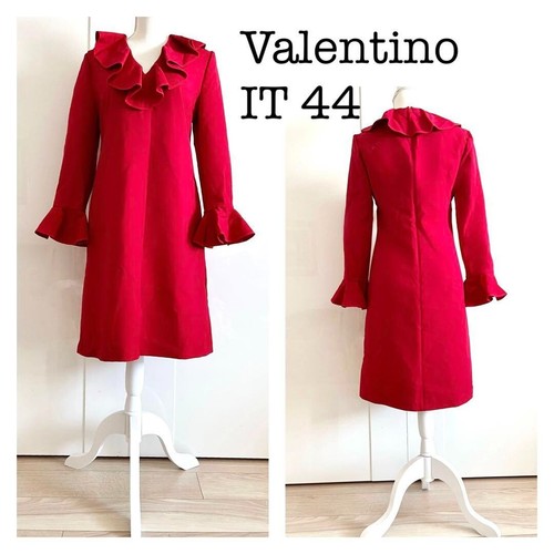 Valentino Abito Frills Donna Taglia 44 Lana Elastina Poliammide Rosso