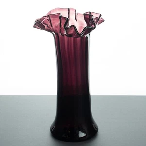 1940's Beacon Purple Amethyst Blown Glass Vase Crimped Ruffled Rim 10.5" - Picture 1 of 10