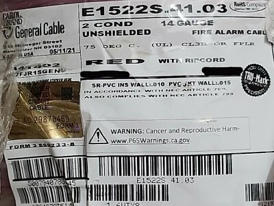 Carol E1522S 14/2C Solid UnShielded Riser Fire Alarm Cable Wire FPLR/CL3R /100ft - Image 1 of 4