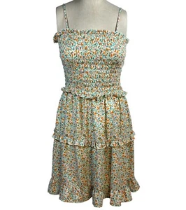 Jessica Simpson Womens Small Smocked Floral Sun Dress With Ruffle Hem - Picture 1 of 10
