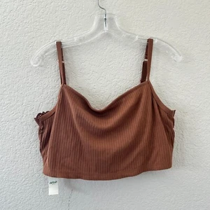 Nwt Aerie Brown Lace Crochet Ribbed Corset Tank Top Adjustable Straps Womens Xl - Picture 1 of 6