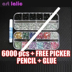 6000 Pcs X 2mm Rhinestones Gems Nail Art Decoration Free Picker Pencil Glue Sets - Picture 1 of 12