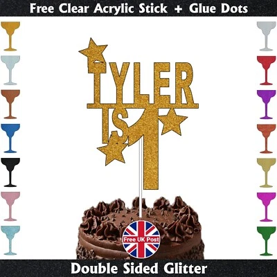 BLITZ-MARKET Personalised Happy Birthday Cake Topper Any Age Name 1st Party For Kids Childs