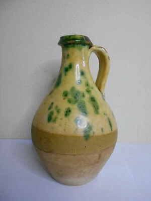 Ancienne ceramique poterie vernissée jaune vert carafe pichet E. Durand Nimes  - Photo 1/4