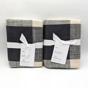 Pottery Barn Bryce Buffalo Check King Shams Set of 2 Charcoal / Ivory NWT - Picture 1 of 4