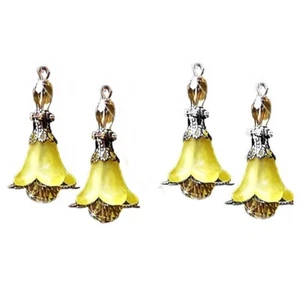 Earrings yellow lucite flower and crystal drop earrings, clip on or pierced - Foto 1 di 5