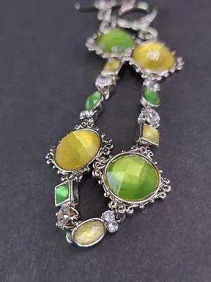 Victorian Inspired Faceted Faux Citrine & Green Peridot Round Glass Bracelet  - Image 1 of 4