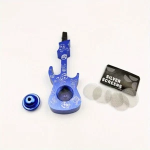 Metall Tabakpfeife, 4,13" blauer Schädel gemusterter Gitarrenstil Aluminium Rauchpfeifen - Bild 1 von 7