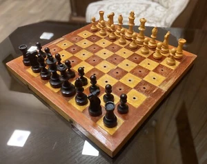 Rare Vintage Big Travel Old Figured Chess with Wooden Board USSR 39.8 x 39.6 cm - Picture 1 of 23