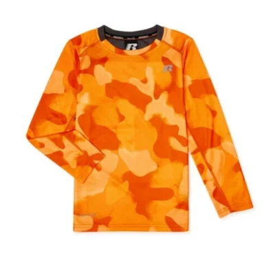 Boys size XS 4-5 Russell Dri Power 360 Athletic T Shirt Orange Camo - Image 1 of 4