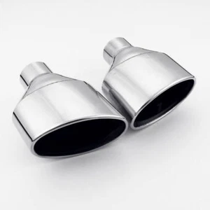 Pair 2.25" In Oval Out Audi RS Look SS304 Exhaust Tips Resonated Black Inside - Picture 1 of 6