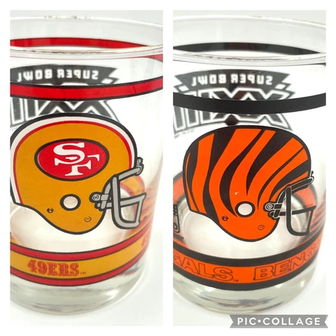 Vintage 49ers & Bengals Super Bowl 23 XXIII 1989 Glasses Whiskey Lot Set Of 2 Cover