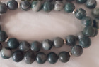 Necklace  Green Agate Silver Tone Roundels & Hook and Ring Fastener  18"