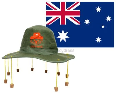 ILOVEFANCYDRESS AUSTRALIEN KORKHUT + FLAGGE KOSTÜM AUSTRALIAN AUSSIE DAY SUPPORTER PACK