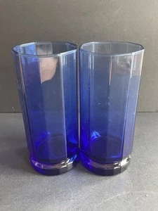 VTG Anchor Hocking Colblat Blue Tumbler/Vase 6" Tall with Anchor Mark Set Of 2 - Picture 1 of 3