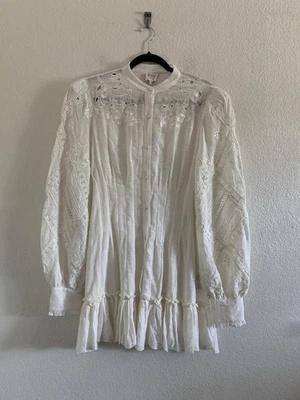 Hemant & Nandita Ruby Belted Mini Dress in Off White Long Sleeve Women’s Size L - Image 1 of 4