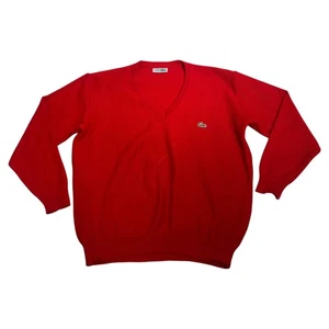 Maglione CHEMISE LACOSTE vintage anni 70/80 scollo a V L maglione rosso L casual mod golf - Foto 1 di 4