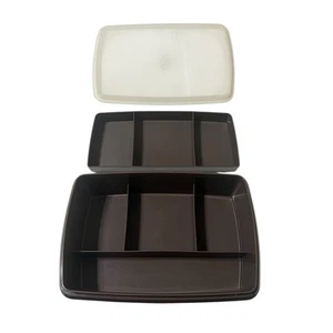 Tupperware Tuppercraft Stow-N-Go Storage Box Brown 3 pc Lid w/Tray 767 USA Vtg - Picture 1 of 10