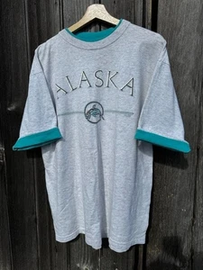 Vintage Alore Alaska Whale Nature Outdoors T-Shirt Dual Layer Sleeves Collar XL - Picture 1 of 4