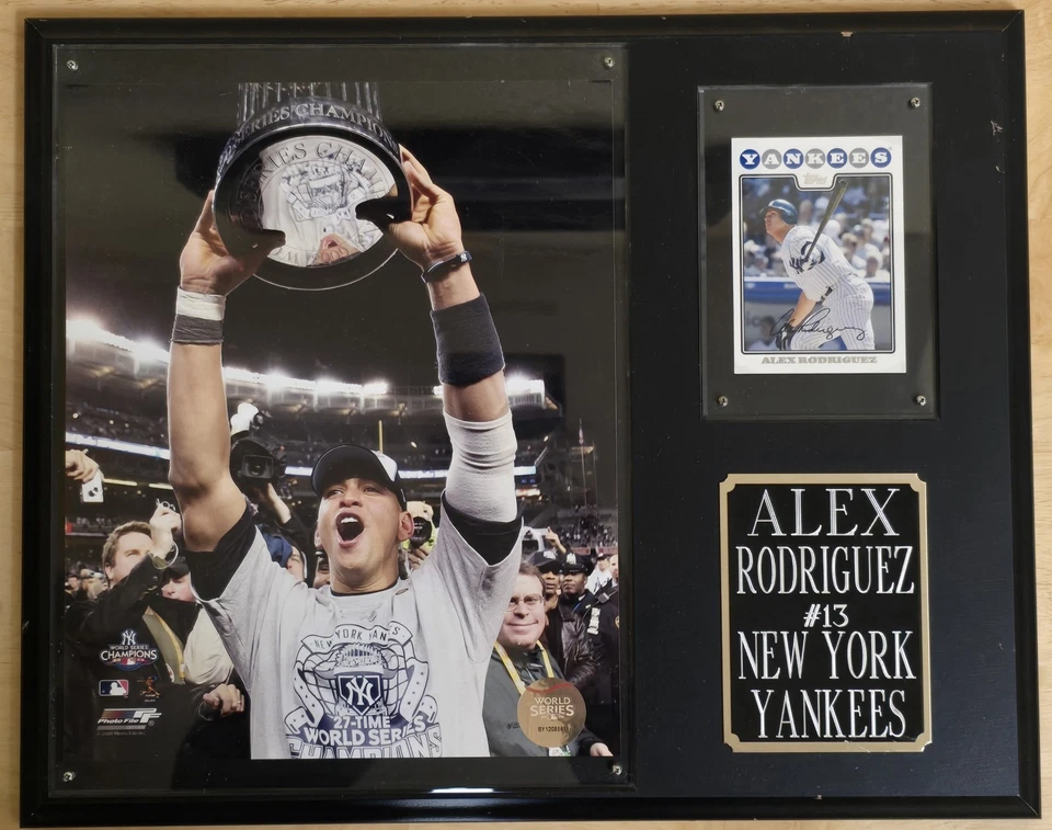 2009 Yankees World Series Plaque with Alex Rodriguez Signed Topps Baseball Card - Image 1 of 3