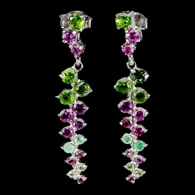 925 Sterlingsilber Ohrringe Rund Chrom Diopsid Peridot Edelstein Schmuck - Bild 1 von 4