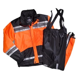 Harley Davidson Reflective Hi-Vis SZ M Rain Gear Suit Jacket Pants W/Suspenders - Picture 1 of 24