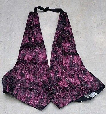 Lord West Black Metallic Purple & Black Formal Tuxedo Vest Adjustable OSFA - Image 1 of 4