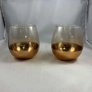 Vintage Harry und David 2er Set Bernstein/Kupfer/Glas Stiellos Weingläser Rolly Poly - Bild 1 von 8