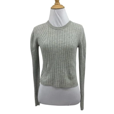 Suéter Babaton Mujer XS Extra Pequeño Gris Mezcla Lana Acanalado Manga Larga Recortado Foto 1 de 4
