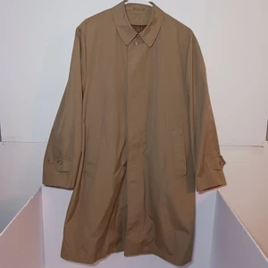 Vintage SEARS Perma-Prest Canvas Trench Coat Mens Sz 42 Tan With Plaid Lining - Picture 1 of 8