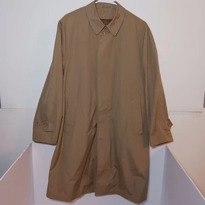 Vintage SEARS Perma-Prest Canvas Trench Coat Mens Sz 42 Tan With Plaid Lining - Image 1 of 4