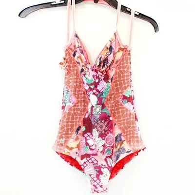 Maagi Royal Riders Reversible Floral Tie-Shoulder One-Piece Swimsuit Large - Image 1 of 4