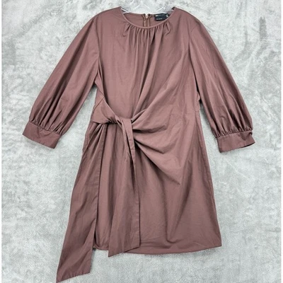 ASOS Dress 14 Tie Avant Garde Side Tie Career Classic Lightweight Zip Brown - Image 1 of 4