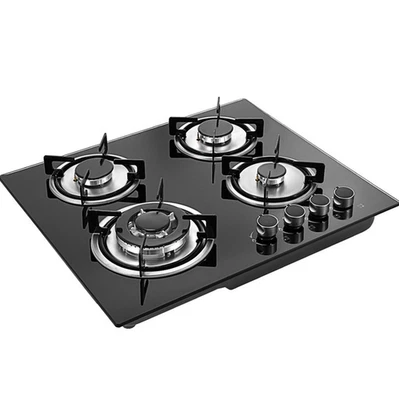 4 Burners Gas Hob 8KW Tempered Glass NG/LPG Gas Cooktop Cast Iron Stands - Image 1 of 4