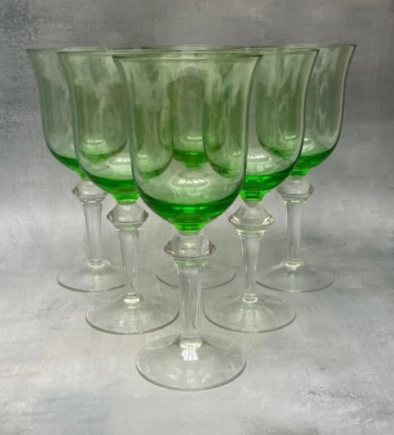 6 Denby Aurora Winterberry Green Wine Glasses 7” - Image 1 of 2