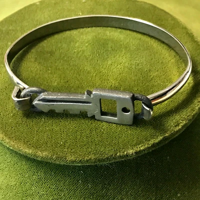 Vintage Pewter and Stainless Steel Key Cuff Bracelet Style!  Silver Tone! - Image 1 of 4
