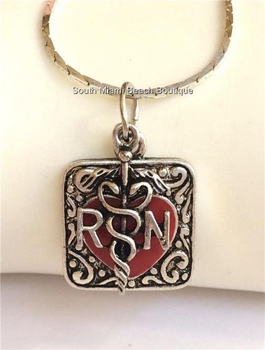 HERMÈS Collana Infermieristica RN Caduceo Placcato Argento 18" Cuore Infermiera Regalo Laurea