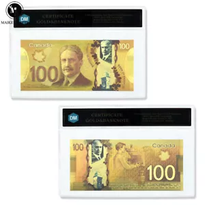 Billete de banco Robert Laird Borden Canadá 100CAD lámina de oro con certificado de autenticidad funda para tarjetas regalo - Imagen 1 de 6