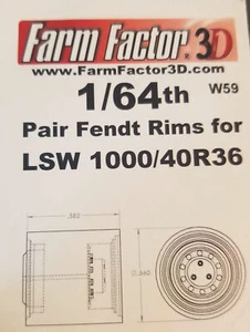 1/64 3D Printed Pair of Fendt Rims for LSW1000/40R36 Tires - Picture 1 of 1