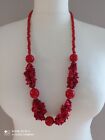 Vintage Boho Red Coral Gemstone Round & Chip Beaded Unique Necklace-82Cm Long