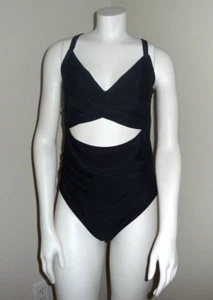EoMenie Womens Large One Piece Swimsuit Cutout Solid Black NWT - Picture 1 of 5