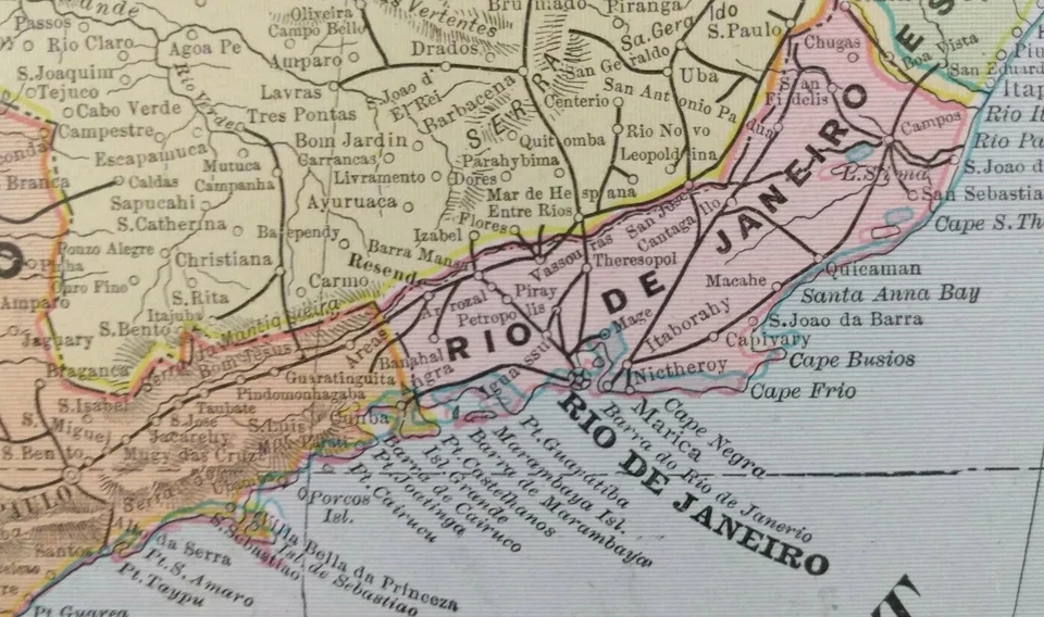 1901 BRAZIL PARAGUAY Map 14"x22" Old Antique Original RIO DE JANEIRO ASUNCION - Image 1 of 4